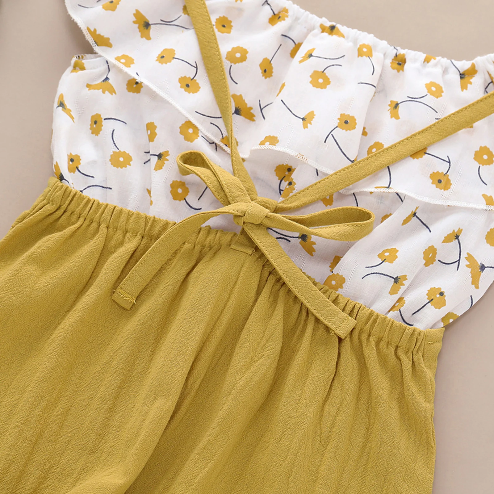 

Summer 2pcs Girls Clothes Casual Outfits Toddler Baby Ruffle Off Shoulder Floral Crop Top Tie Up Solid Color Overalls Suit