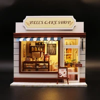 diy wooden cake shop doll house kit miniature building with furniture light dollhouse roombox assembled toys for children gifts