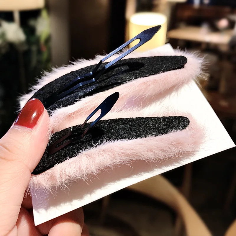 

Winter Faux Rabbit Fur Hairpins Women Candy Color BB Hair Clips Fashion Girl Plush Hair Accessories Winter Hair Clips For Women