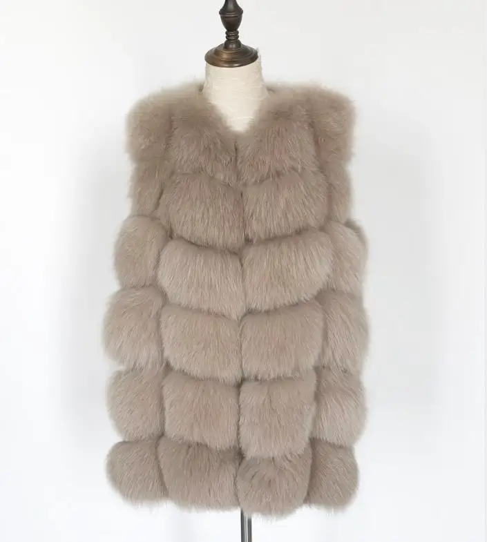 light khaki Меховая жилетка из натурального меха для женщин, роскошный жилет, короткая шуба без рукавов, теплая куртка Jas, зимняя меховая жилетка для женщин - Цвет: light khaki