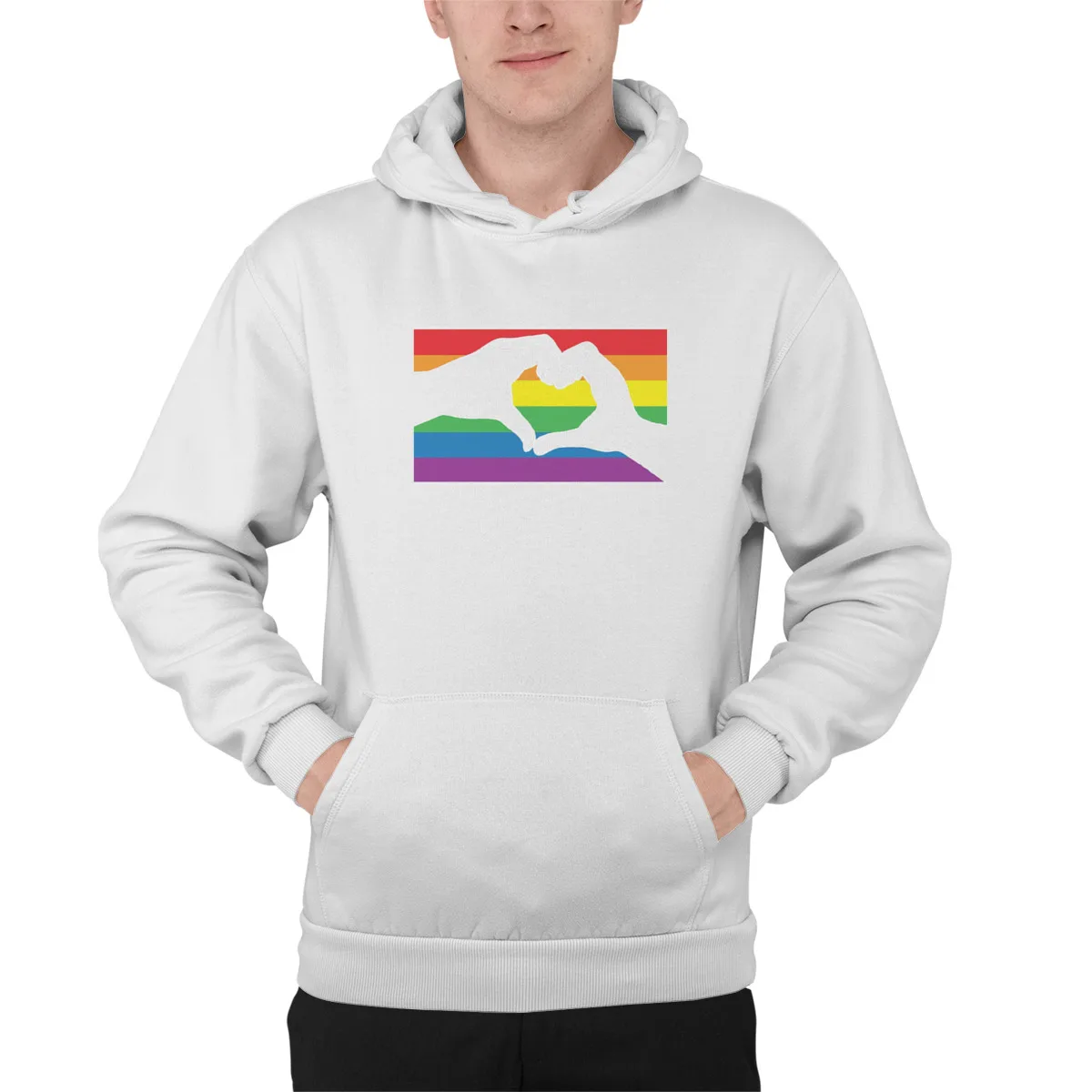 

Men's Hoodie Rainbow Pride Heart HandsEssentials Funny Punk Anime Oversized Men Clothing 40183