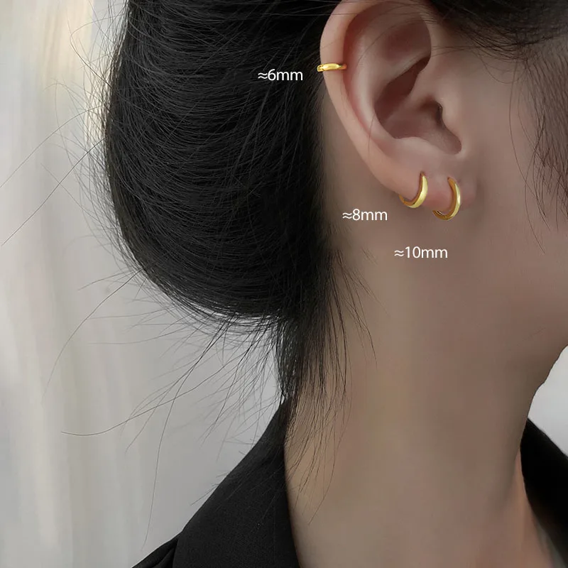 

A Girl' 1 Pair Minimalist Huggie Hoop Earrings For Women Gold Tiny Round Earrings 6mm/8mm/10mm/12mm/15mm