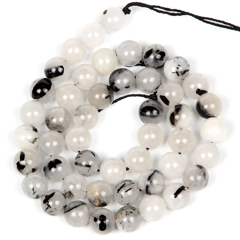 Natural Stone Beads Black Rutilated Hair Quartz Loose For Jewelry Making Beaded Bracelet Material 6-10mm | Украшения и аксессуары