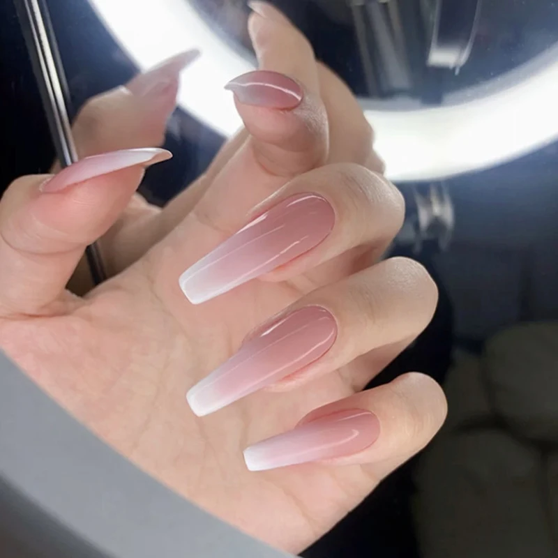 

24pcs Ballet Powder Gradients Wear Long Paragraph Fashion Manicure Patch False Nails Save Time Wearable Nail Patch STTX889
