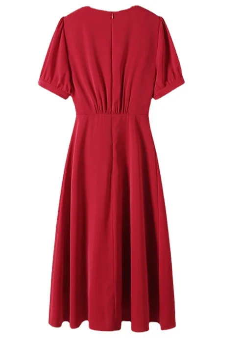 

Red V-neck Short Sleeve Dress