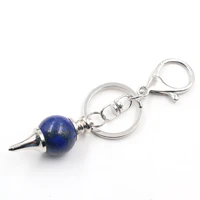 attractive design silver plated circle round lapis lazuli key chain green turquoises stone jewelry
