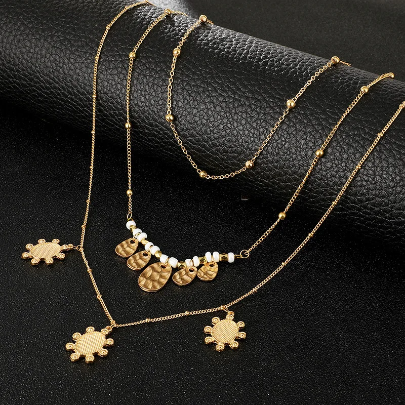 

New Alloy Jewelry Retro Ethnic Style Disc Multi-layer Necklace for Women
