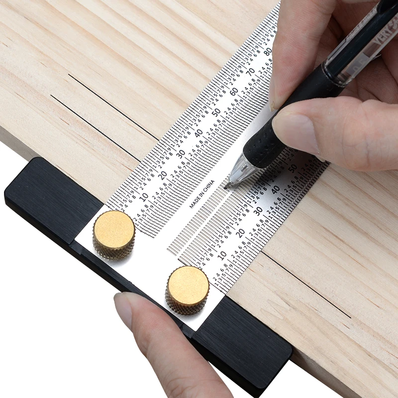 

Precision Marking Ruler 8"/12" Scriber Measuring T-Rule for Woodworking Metric Scribing Line Gauge for Horizontal Vertical Lines