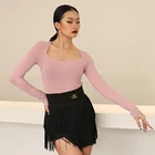 Латино-американских танцев топы с длинным рукавом для латинских танцев тренировочная майка Одежда для бальных танцев женские современные для самбы, ча-ча, сальсы Топы BL5274