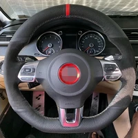 non slip black genuine leather suede car steering wheel cover for volkswagen golf 6 gti mk6 polo gti scirocco r