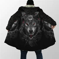 winter men for women hooded cloak black wolf nightmare 3d all over prined fleece wind breaker warm hood cloak