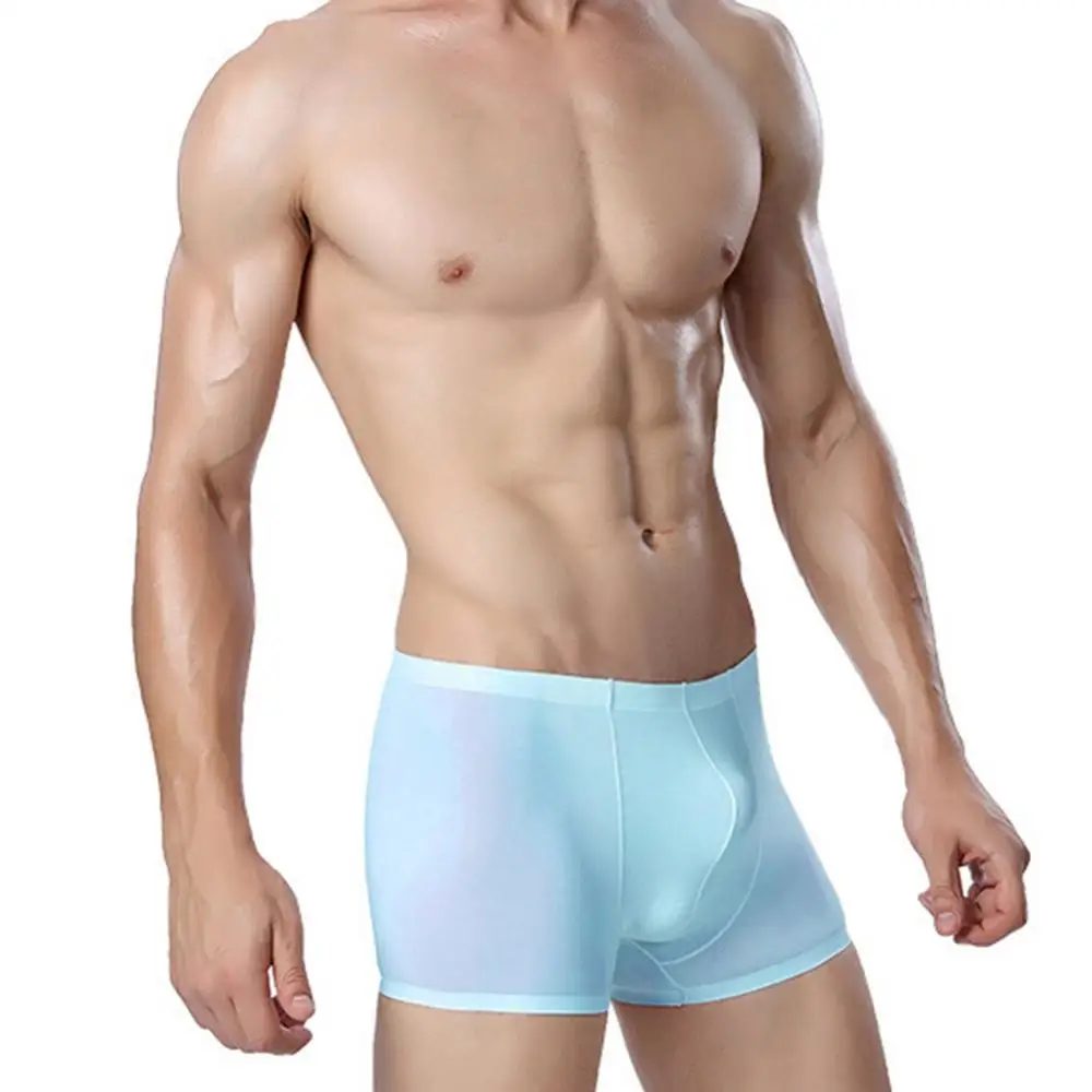 

Ice Silk Breathable Men Boxers Solid Color Thin Seamless Bulge Pouch Boxers Briefs Underwear Shorts Underpants Men's Panties