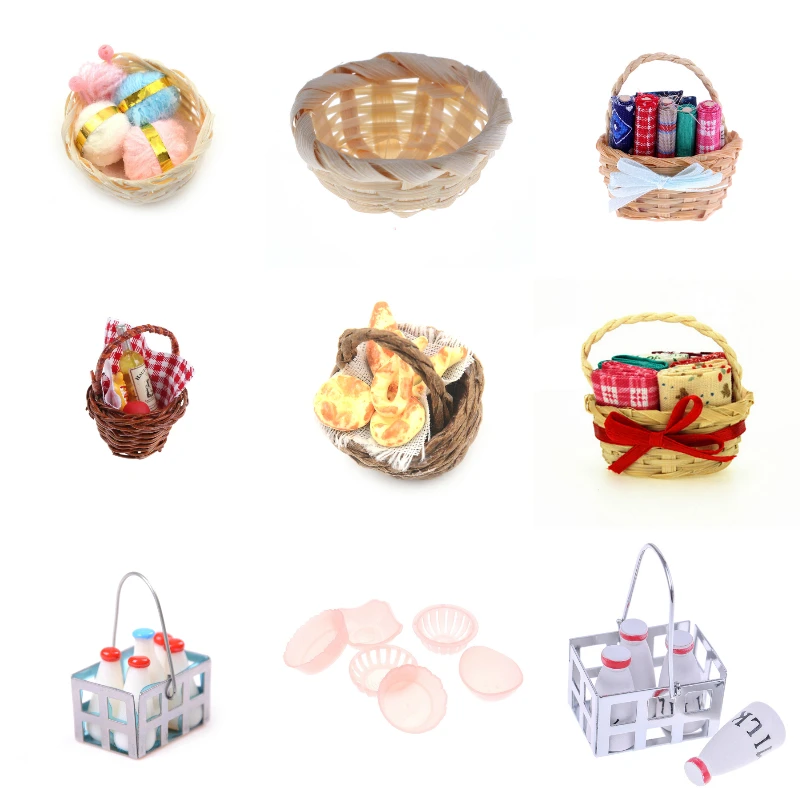 1:12 Mini Food Milk Bread Basket/Vegetables Basket/Picnic Simulation Miniatures For Doll House Ornaments Toy Kids Gift | Игрушки и хобби