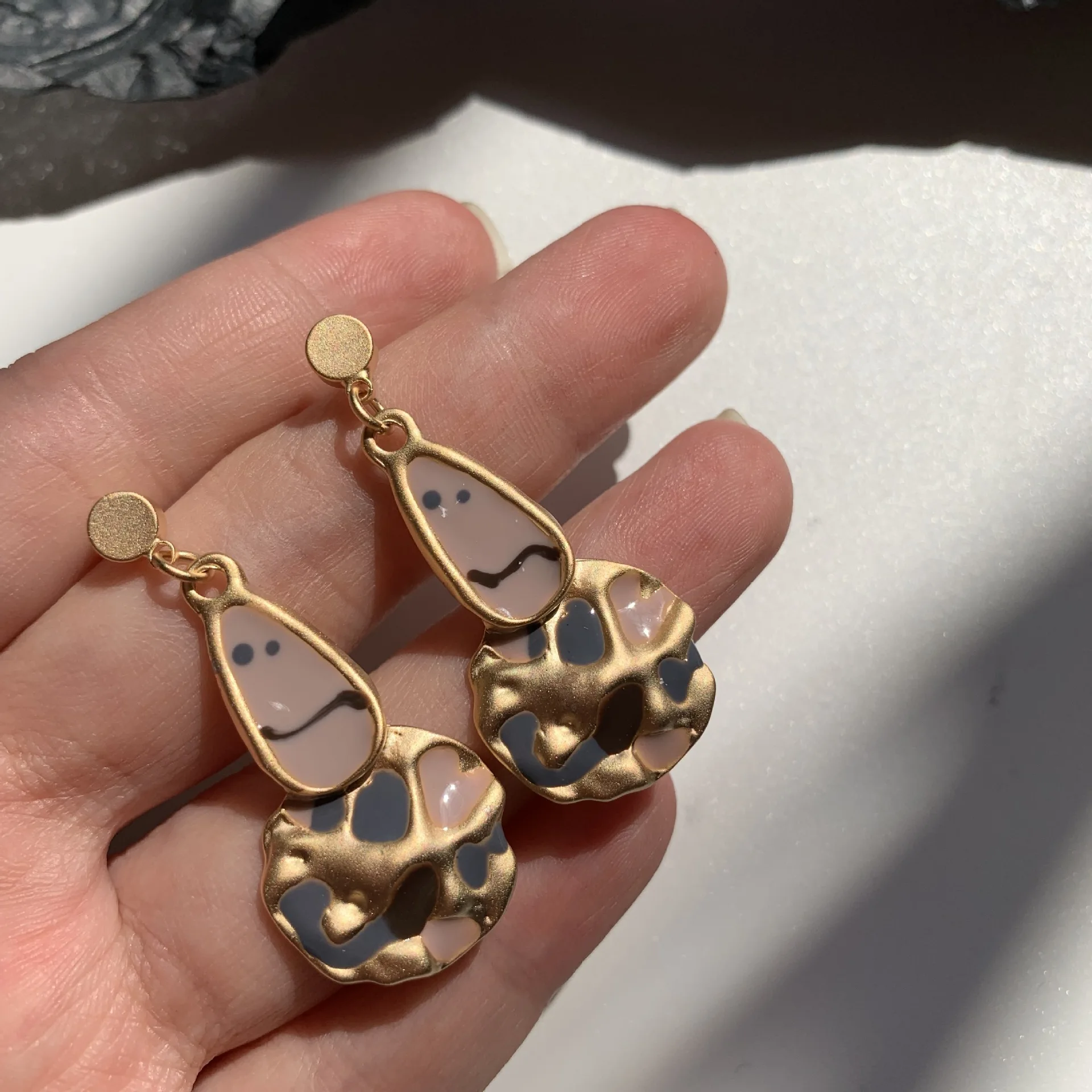 Корейские винтажные геометрические металлические висячие серьги с ручной