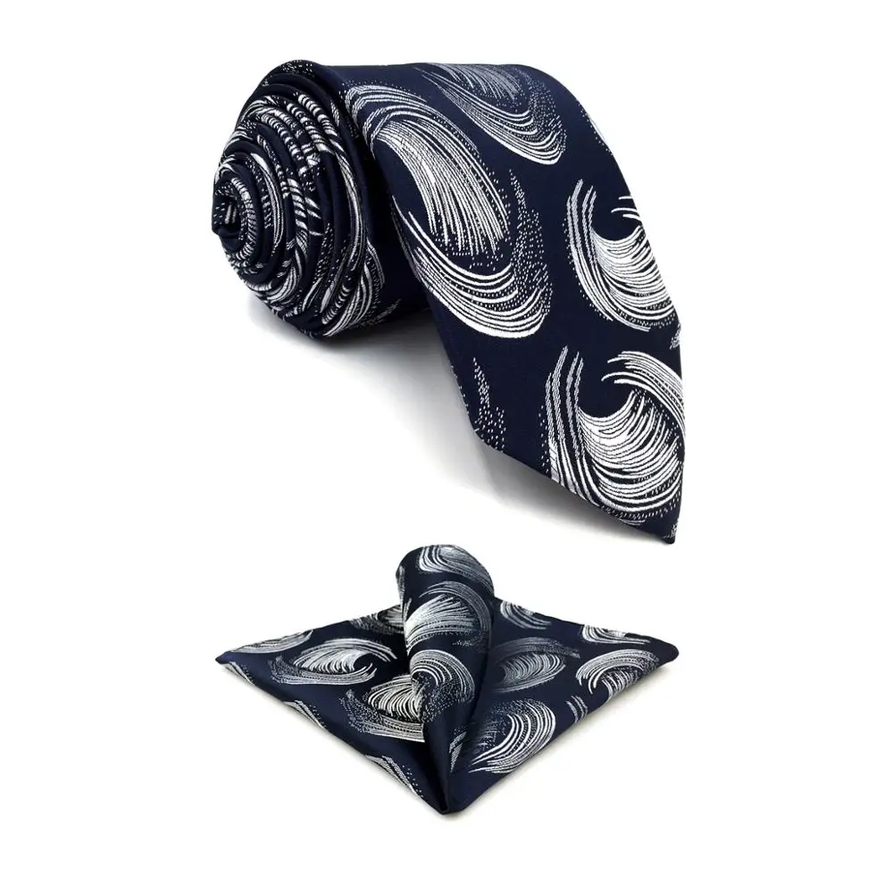D25 Темно Синий Серебряный абстрактный Шелковый мужской галстук набор свадебный