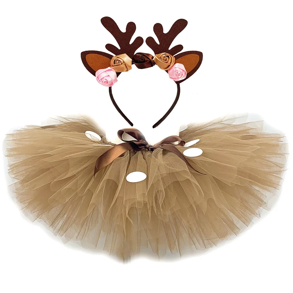 Пышная коричневая юбка-пачка с оленем для девочек детский Рождественский костюм