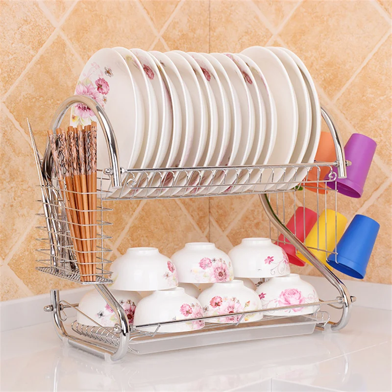 

New Hot Stainless Steel Dish Rack Drain Shelf Bowl Plate Drying Rack Kitchen Organizer Storage Holder Bowl Storage Shelf