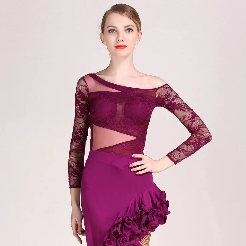 Женские топы для латиноамериканских танцев черное кружевное трико укороченный