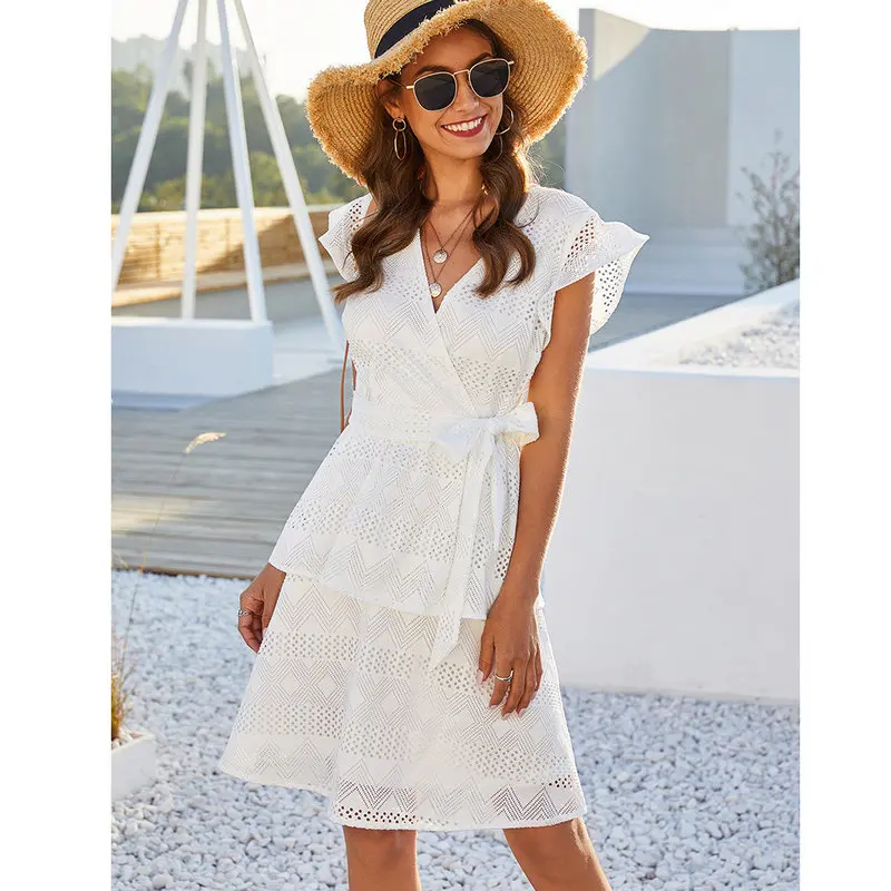 Женское платье с коротким рукавом белое Повседневное v-образным вырезом лето 2020 |