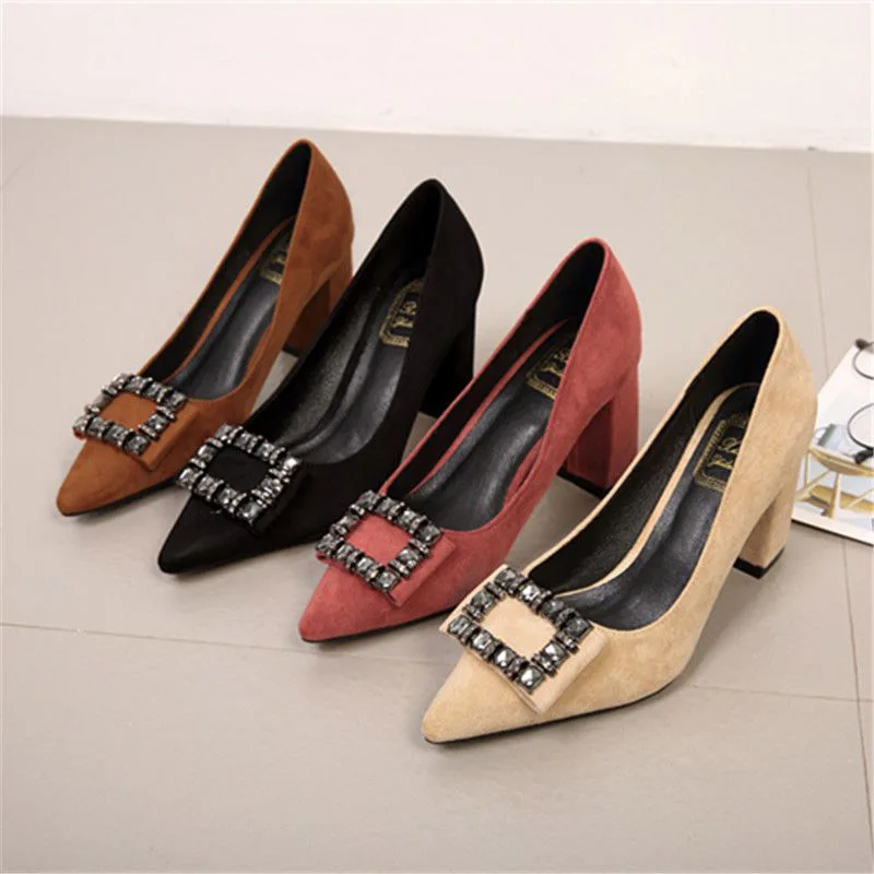 

Women's pointed toes and high-heeled shoes shingle suede big fashion trend thick and women's shoes