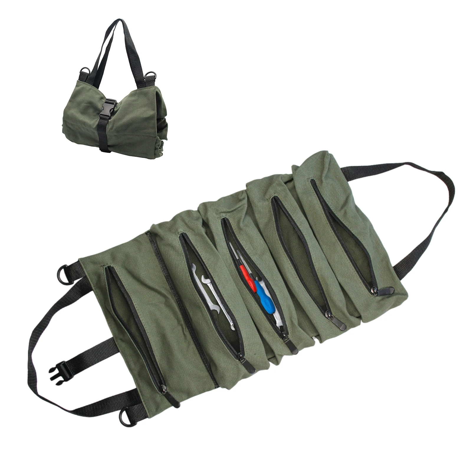 

Canvas Roll Tool Roll Multi-Purpose Tool Roll Up Bag Wrench Roll Pouch Car Hanging Tool Storage Zipper Carrier Tote Bags