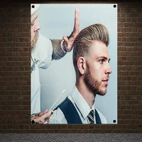 mens classic hairstyle beard cloth poster print art high quality banner flag wallpaper tapestry barber shop home decoration c3