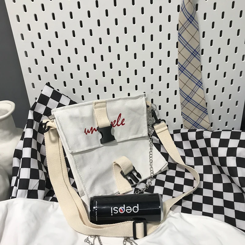 Летняя новинка, ulzzang, Harajuku, уличная, хип-хоп, на цепочке, Холщовая Сумка, женская, модная, простая, на молнии, повседневная, женская сумка-мессенджер