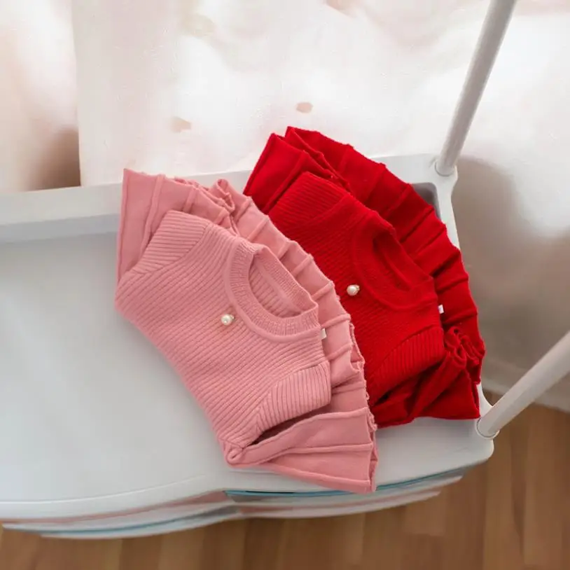 Трикотажное платье свитер для девочек осенне зимняя красная рубашка младенцев и