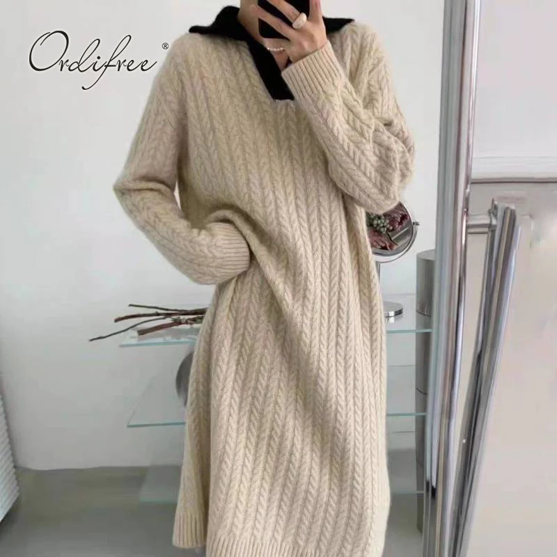

Женское вязаное платье-свитер Ordifree, повседневное свободное теплое платье с длинным рукавом, Осень-зима 2022