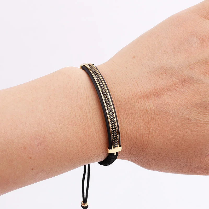 Мужской браслет с микро фианитами ручной работы плетеный макраме мужские