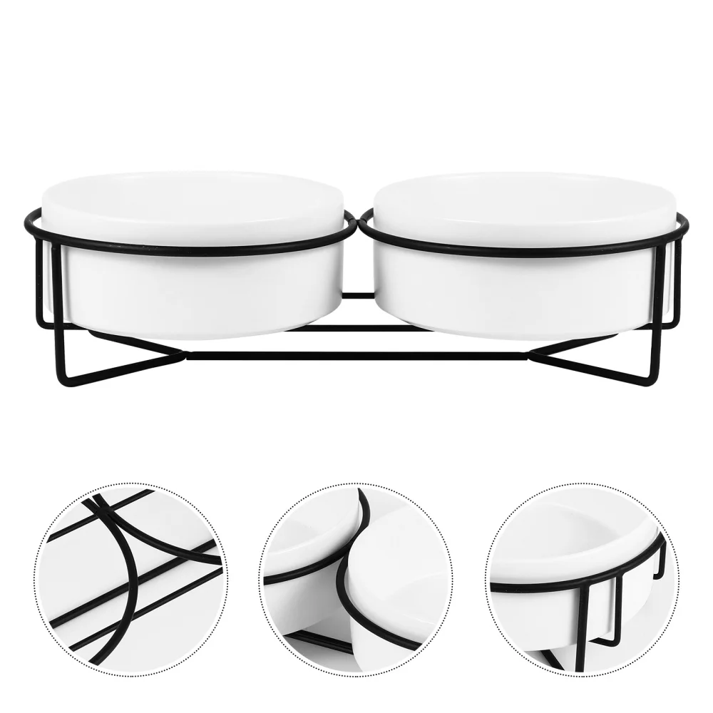

1 Set 2pcs Ceramic Eating Bowls Pet Feeders Water Drinking Feeder with Stand