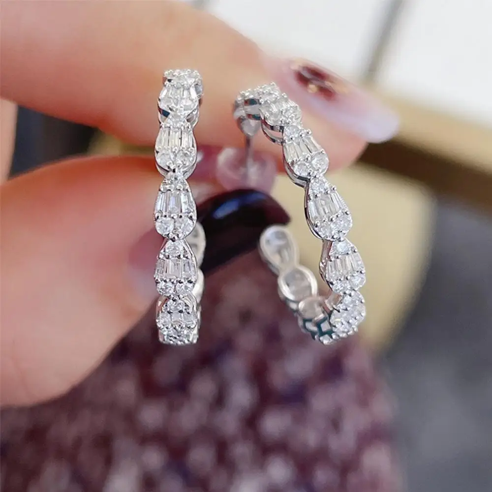 

Ins Style New Fashionable Earrings Platinum Zircon Earrings Real 100% S925 Silver Color Jewelry for Woman