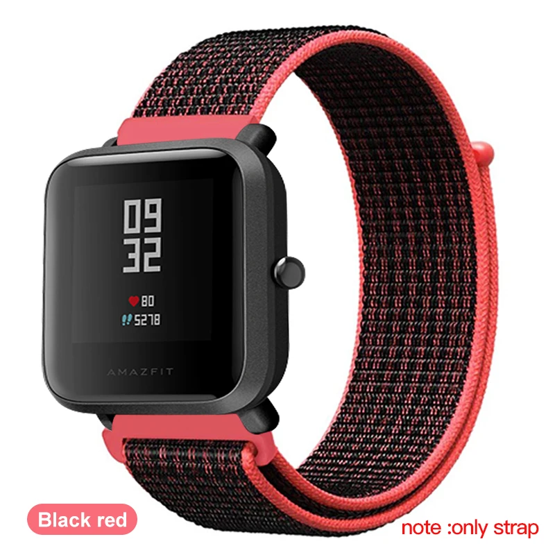 Black red BAPICK 20/22 мм нейлон Спортивный ремешок для Xiaomi Amazfit Bip Gts Gtr Ремешок Браслет Для Xiaomi Huami Amazfit темп Stratos Gtr 42 47 мм ремешок - Цвет: Black red