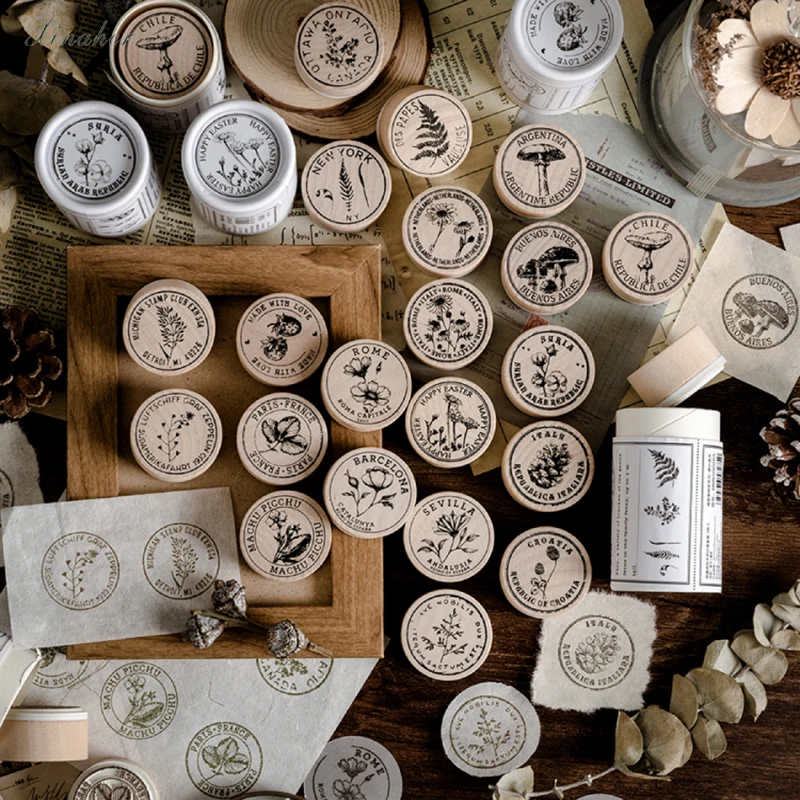 3 шт. винтажная ромашка гриб папоротник печать растения DIY Деревянные и резиновые