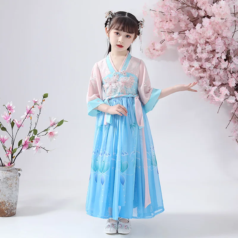 Для девочек на весну-лето летняя одежда для костюм ханьфу платье суперфеи