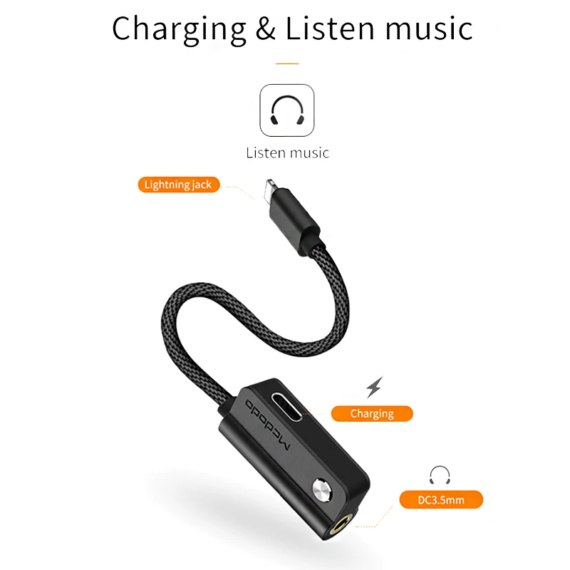 Адаптер MCDODO Audio 2 в 1 для iPhone 7 8 Plus X разветвитель кабеля разъем 3 5 мм с зарядным
