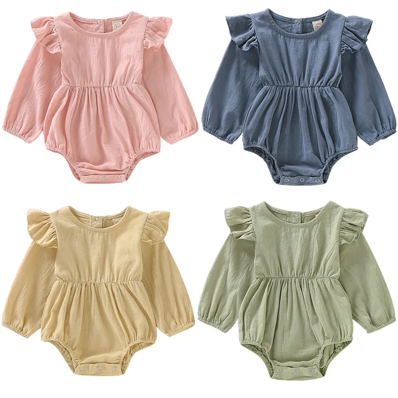 

0-24M Baby Girl Solid Color Ruffle Romper Jumpsuit Long Sleeve Outfits Baby Spring Autumn Clothes
