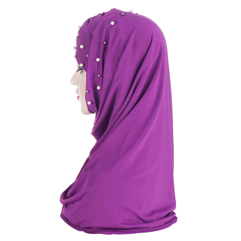 

Fashion Plain Pearl Scarf Women's Hijab Wrap Solid Color Shawls Hair scarf Muslim HijabsTurbanet Headscarf