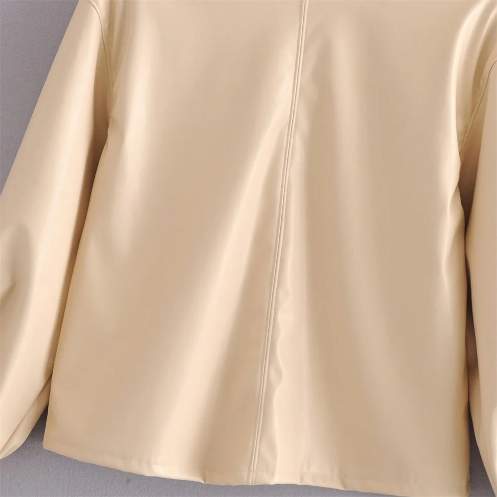 

2020 autumn women's clothing design sense niche fashion casual faux leather top round neck bubble long sleeve pullover loose top