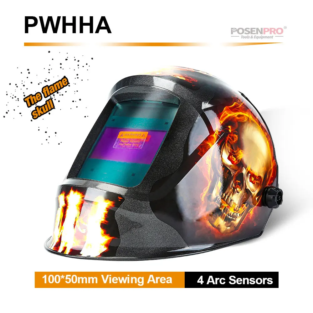 Черный POSENPRO Fire Skull MMA MIG TIG Сварочная маска сварочный шлем Орел для сварочного аппарата для пайки сварочный колпачок для сварки - Цвет: Черный