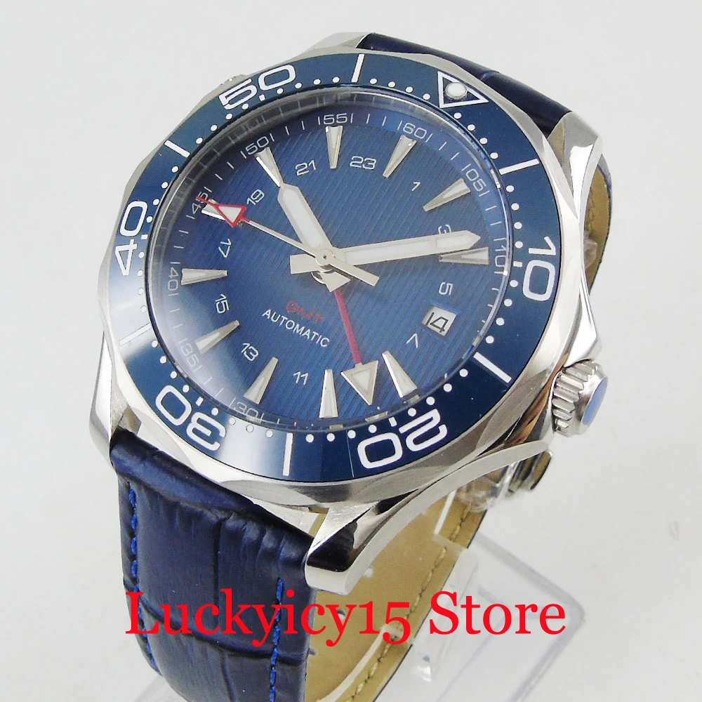 Мужские механические часы Nologo синий циферблат керамический ободок 41 мм