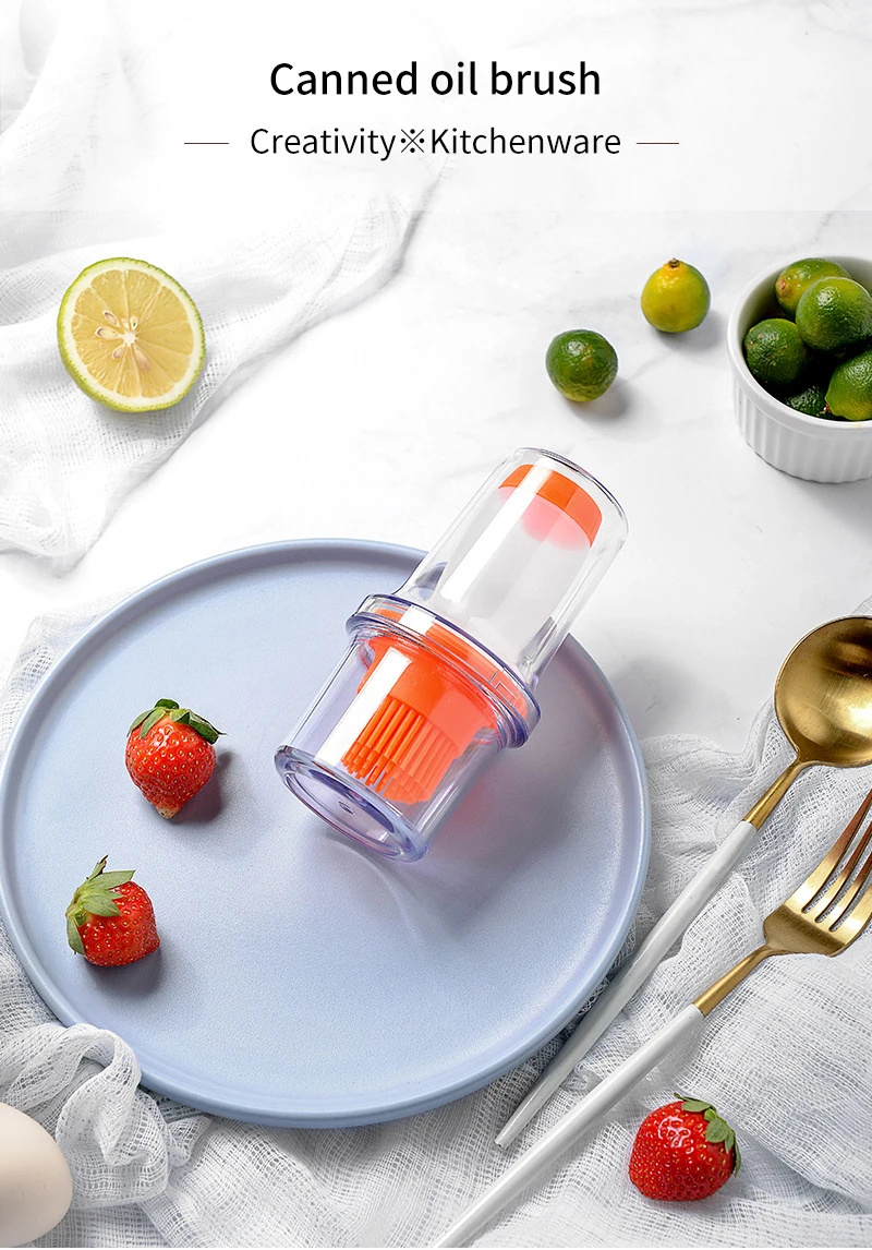 Bbq Portable Silicone Oil Bottle Baking Oil Brush Seasoning Sauce Jar With Brush Grill Salad Dressing Cooking Kitchen Gadget
