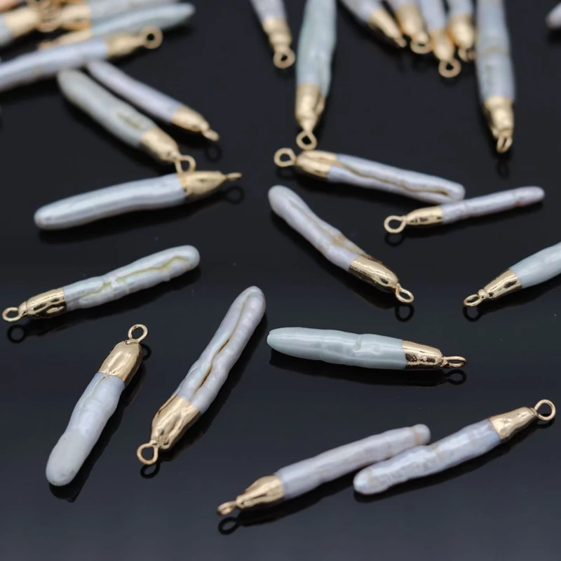 

20MM-30MM Plated Gold Side 100% Natural Edison Baroque Freshwater Pearl Long Irregular Charms Jewelry Pendants Making