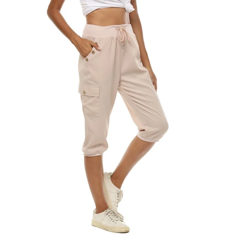 

Oeak 2021 Women Pants Solid Color New Cargo Pants For Women's Trousers With Pocket Loose Cropped Trousers Harem Pants