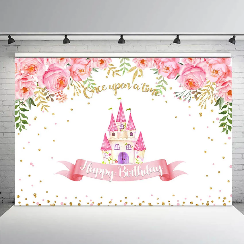 Сказочный фон для фотосъемки с изображением замка вечеринки в честь Дня Рождения