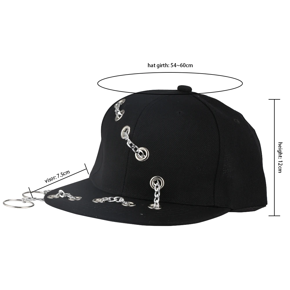 Железные кольца-цепочки Gorras хип-хоп кепки бейсболки мужские Регулируемые повседневные однотонные унисекс шапки Дети панк рок стиль пирсинг Tide шляпа