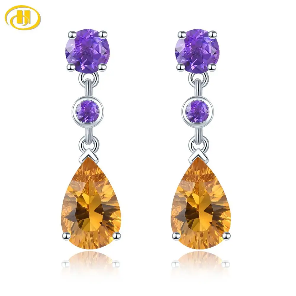 

Natural Citrine Amethyst Colorful Drop Earring for Women 3.03 Carats Real Gemstone Classic Style Jewelry S925 New Year Gifts