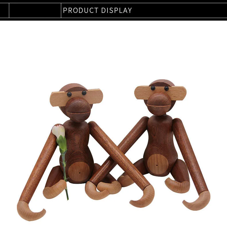 Figura de mono de madera colgante para decoraci&oacute;n del hogar, artesan&iacute;a de Animal tallado en madera n&oacute;rdica, accesorios para el hogar, sala de estar-4