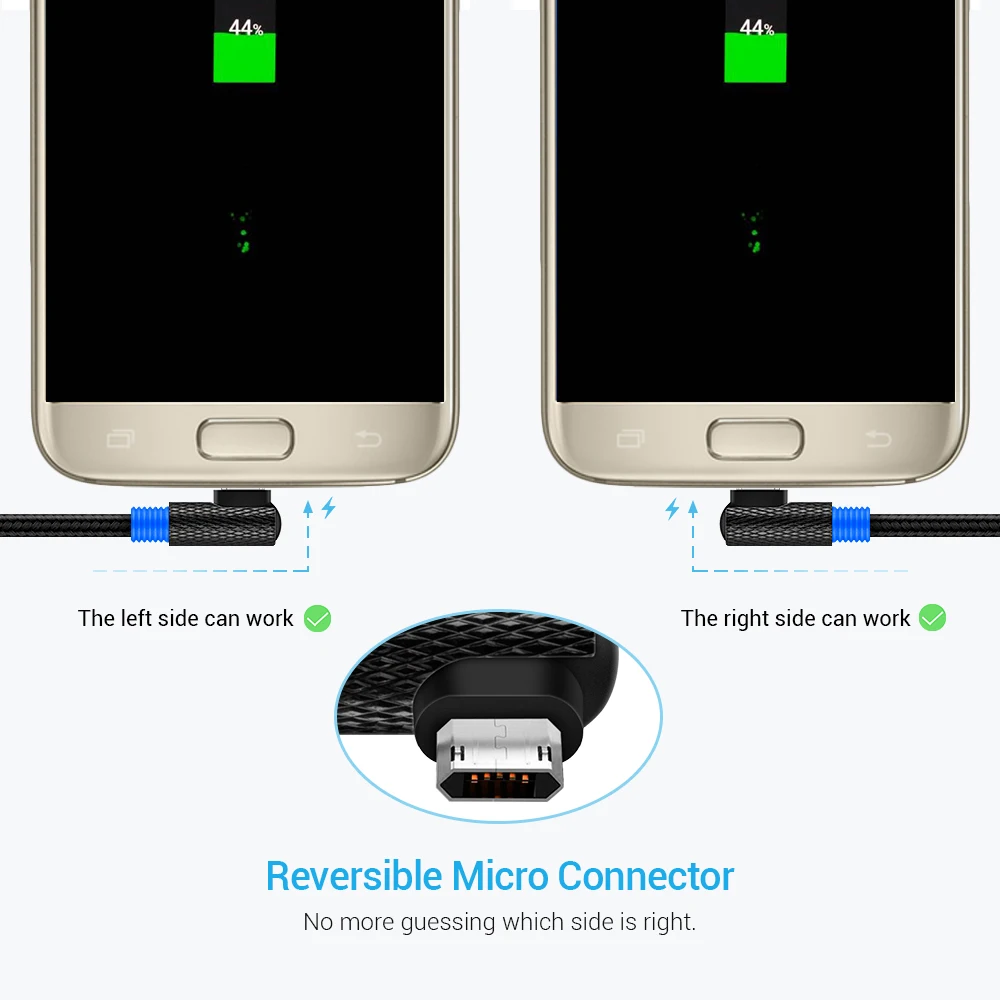SUNGUY-Cable trenzado Micro USB Reversible, 100 unids/lote, &aacute;ngulo recto de 90 grados, carga r&aacute;pida y sincronizaci&oacute;n de datos, venta al por mayor-2