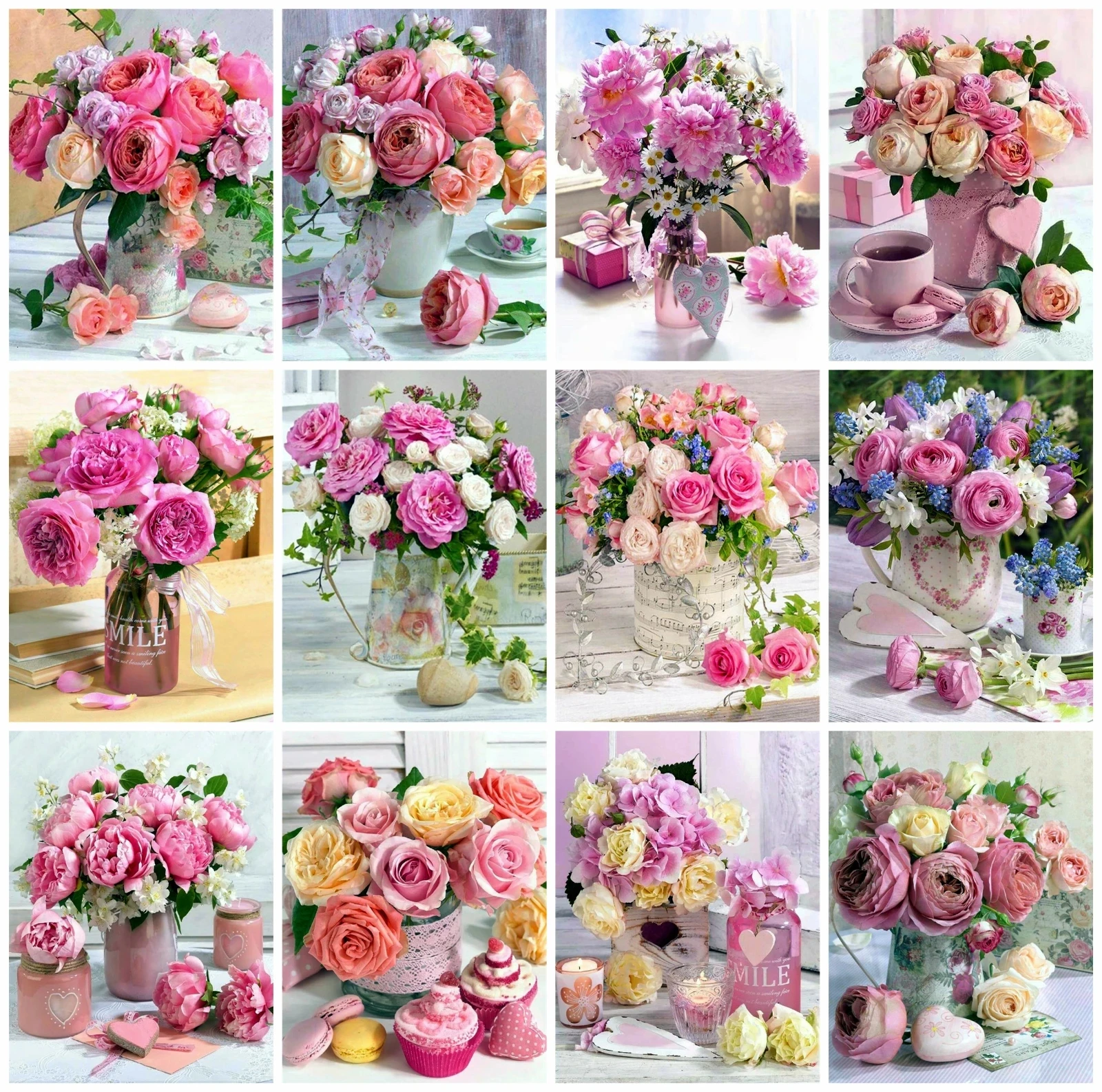 Полностью Квадратный бриллиант 5D картина нового поступления розовое VaseAB яркая